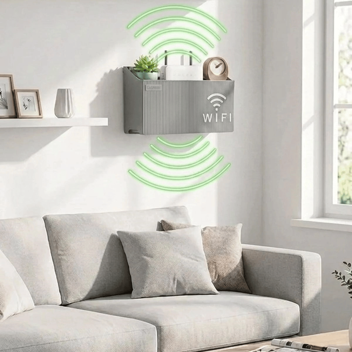 Duvar Tipi Wi-fi Modem Saklama Kutusu(gri) – Kablo Düzenleyici Router Raf Organizer Bx40