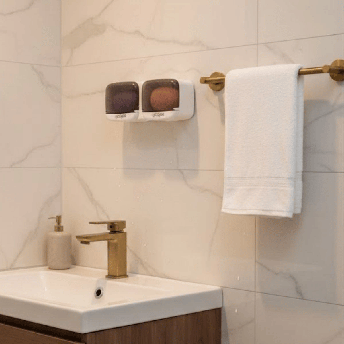 Duvara Monte İkili Kapaklı Plastik Katı Sabunluk Organizer – Banyo & Mutfak İçin Yapışkanlı Sabun Kutusu Ve Düzenleyici Bx40