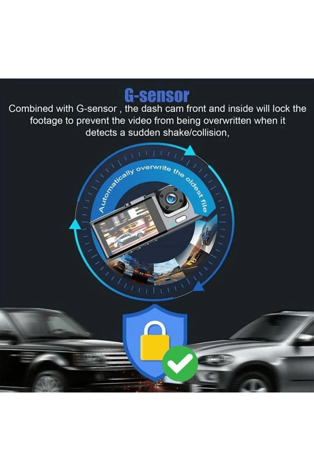 DV300 Yeni 3 Kameralı Araç İçi Kayıt Kamerası Trafik Recorder 2 İnç IPS Ekran Full HD 1080p