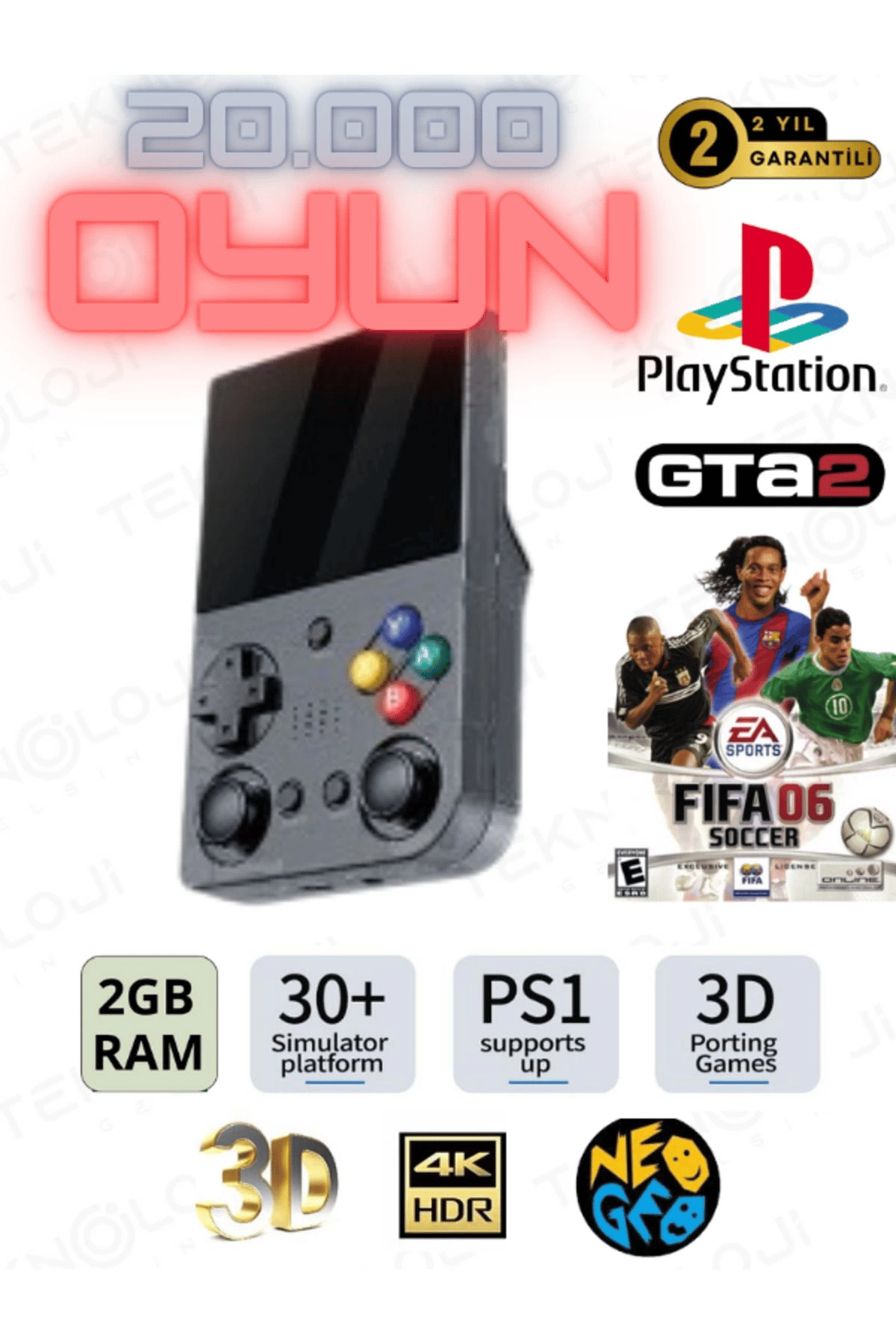 El Atarisi 3.5 UltraHd Ekran Gamepad Retro Atari PSP/PS1/NeoGeo Fıfa Gta 20.000 Games Oyun Konsolu