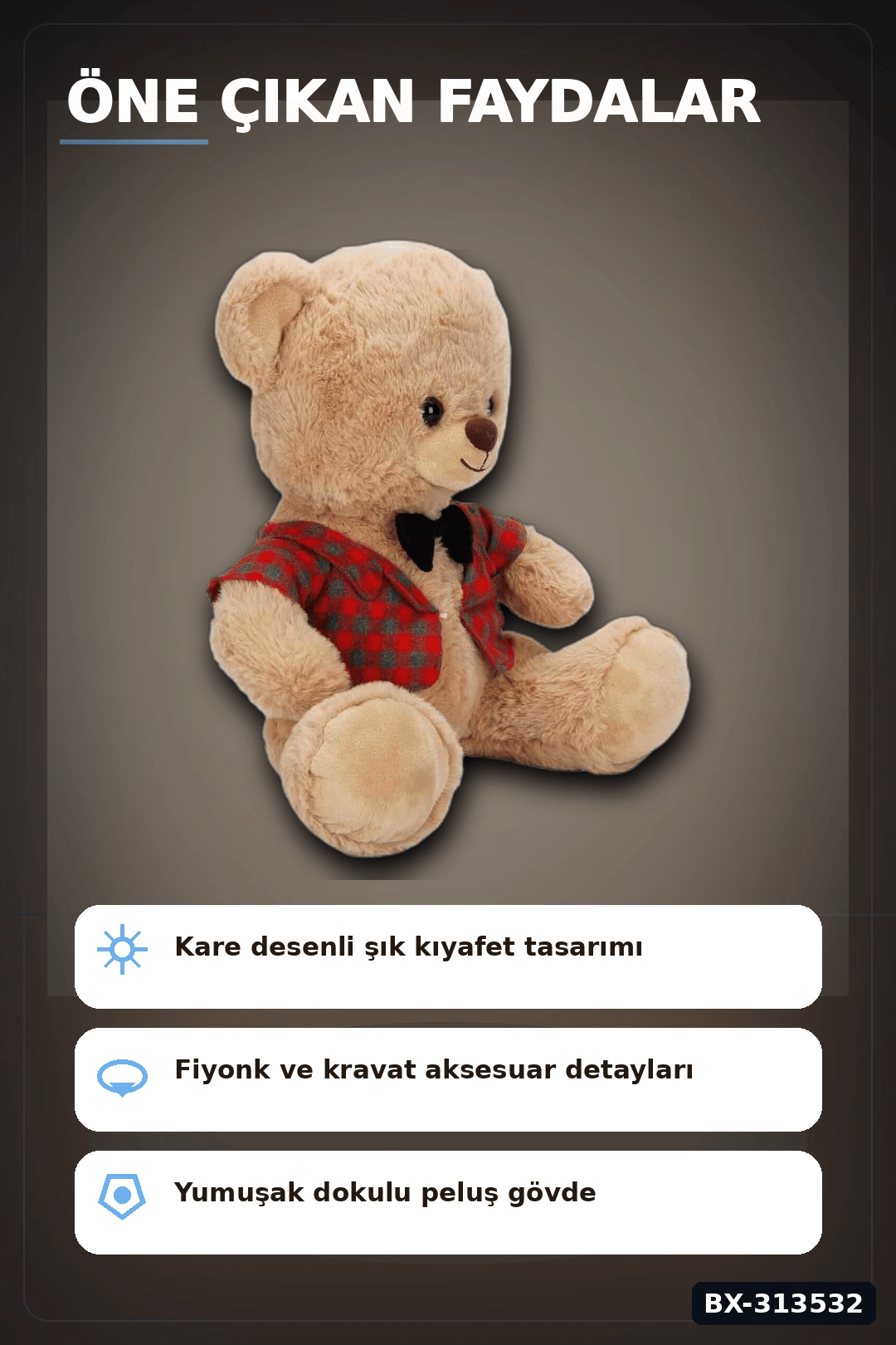 Elbiseli 32 cm Peluş Ayı Oyuncak – Yumuşak Dolgulu Sevimli Hediye ve Aksesuar BX-313532