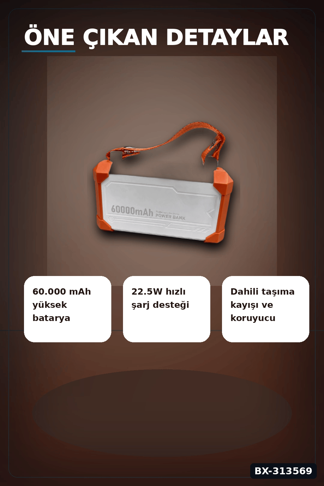 Entegre Kablolu 60000mAh 22.5W Hızlı Şarj Powerbank - Çoklu USB-C Çıkışlı Güç Bankası BX-313569