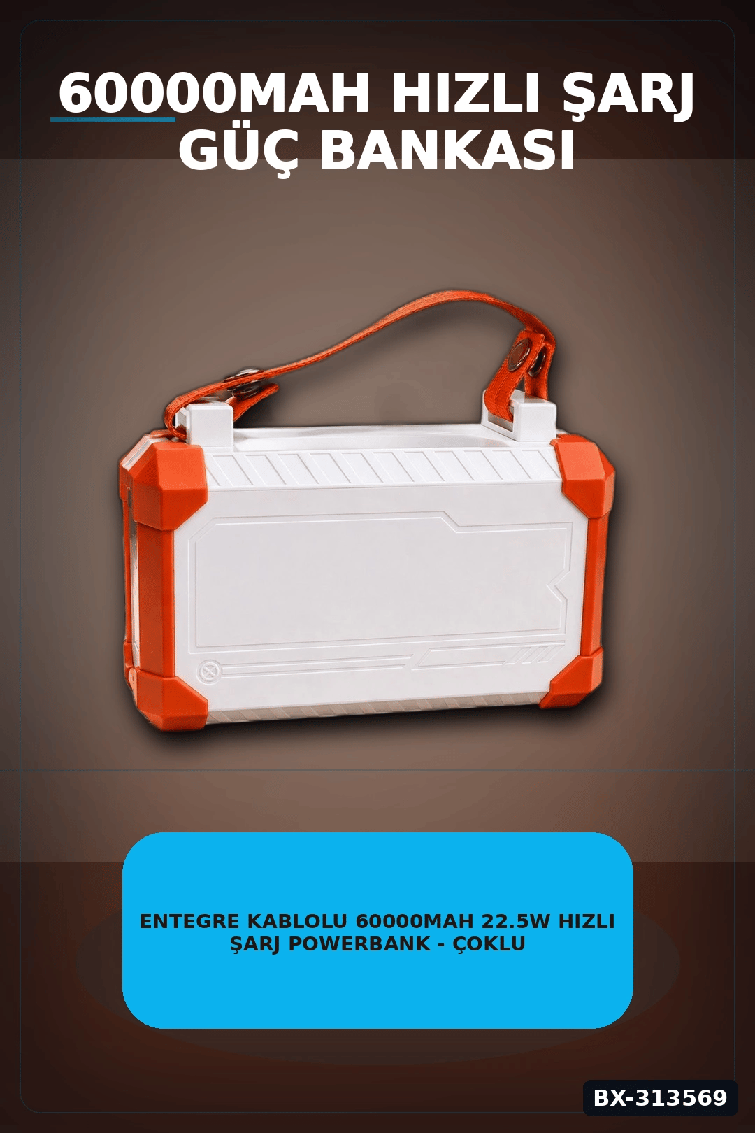 Entegre Kablolu 60000mAh 22.5W Hızlı Şarj Powerbank - Çoklu USB-C Çıkışlı Güç Bankası BX-313569