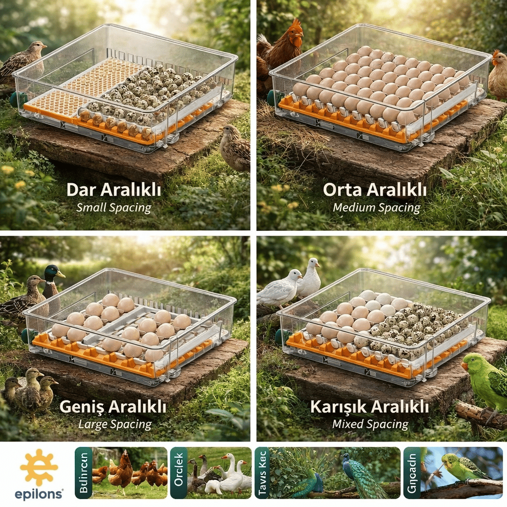 EP120 Yumurta Kapasiteli Tam Otomatik Kuluçka Makinesi - Yeni Nesil Harici Suluklu, Dijital Nem ve Sıcaklık Göstergeli