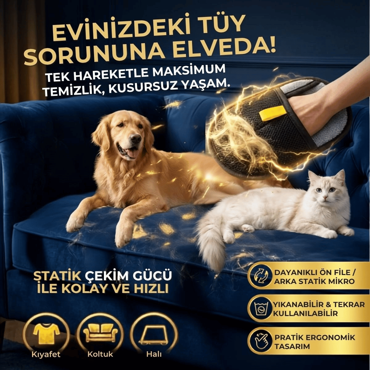 Evcil Hayvan Tüy Temizleme Eldiveni, Statik Mikro Tüy Toplayıcı Kedi Köpek Tüyü İçin Koltuk, Halı Ve Kıyafet Temizleme Eldiveni Bx40