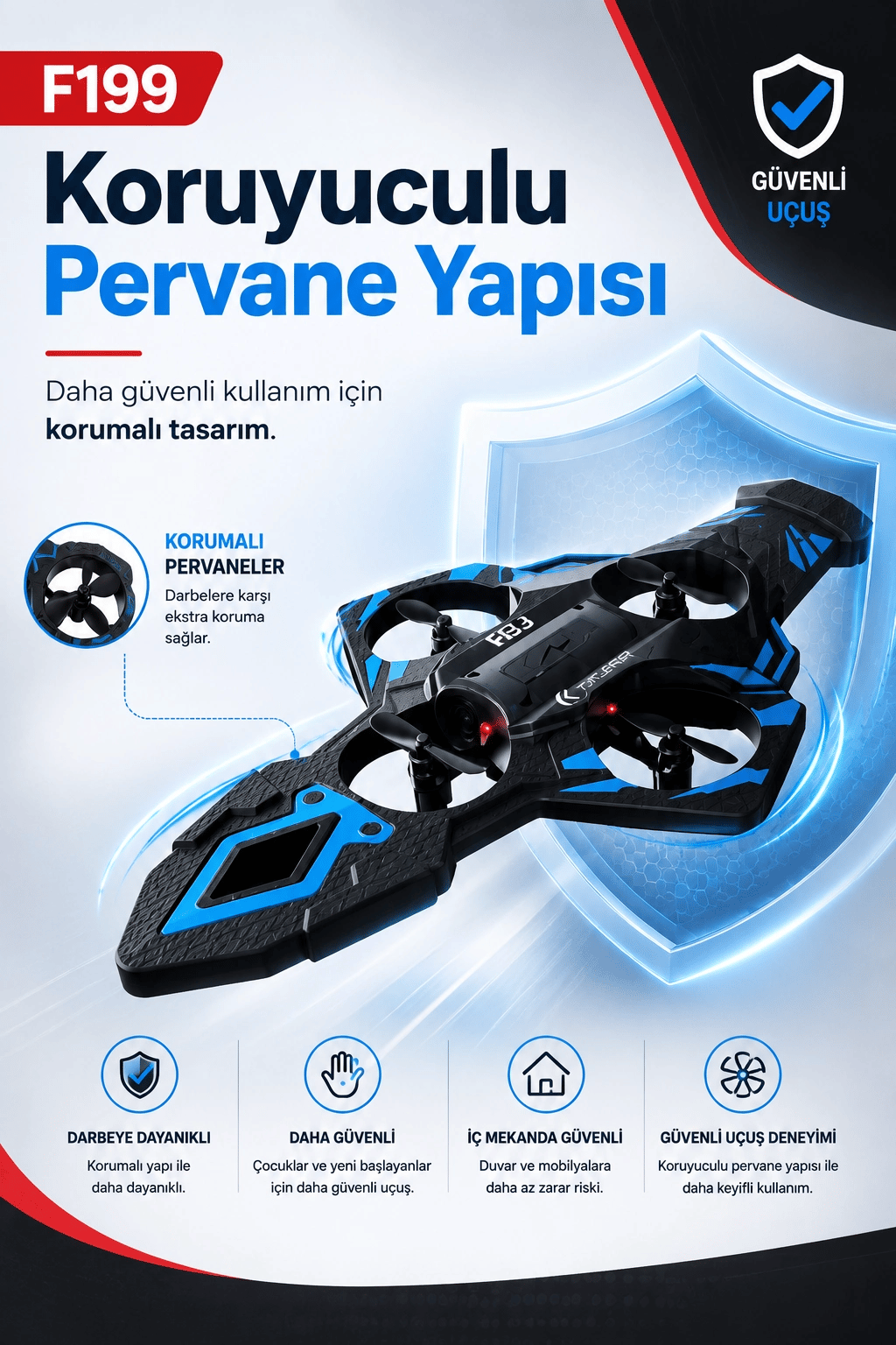 F199 Uzaktan Kumandalı Uçak Drone 2.4G Bağlantılı 360 Derece Dönüş Özellikli Oyuncak