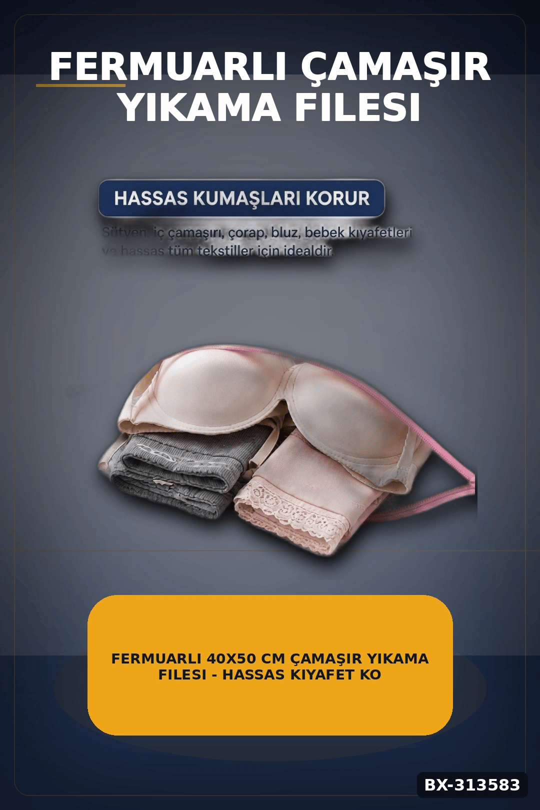 Fermuarlı 40x50 cm Çamaşır Yıkama Filesi - Hassas Kıyafet Koruma Torbası BX-313583