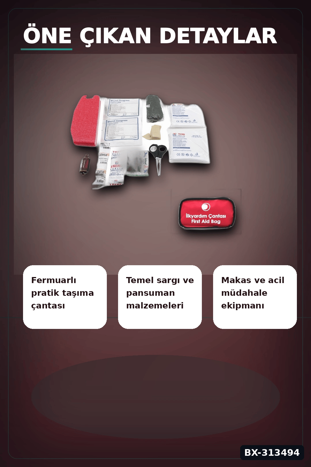 Fermuarlı Polyester Çantalı 17 Parça Acil İlk Yardım Seti Araba Ev Ofis BX-313494