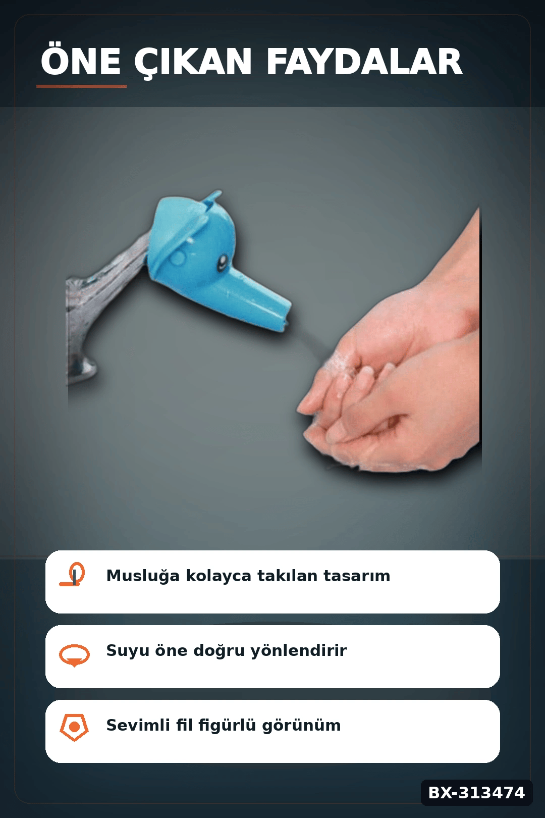 Fil Figürlü 11x9x7 cm Musluk Uzatıcı Başlık Aparatı, 1 Adet Çocuk El Yıkama BX-313474