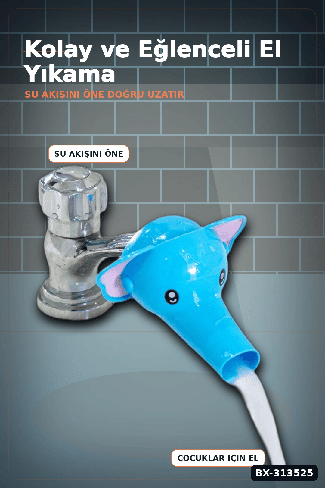 Fil Figürlü Musluk Uzatma Aparatı - 11 cm Çocuklar İçin El Yıkama Başlığı BX-313525