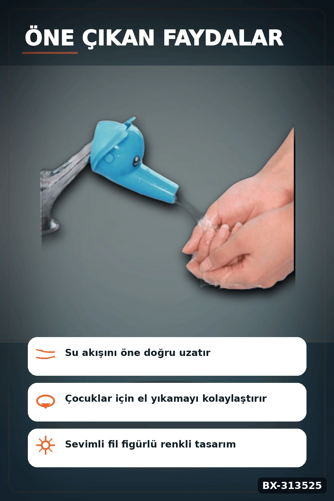 Fil Figürlü Musluk Uzatma Aparatı - 11 cm Çocuklar İçin El Yıkama Başlığı BX-313525