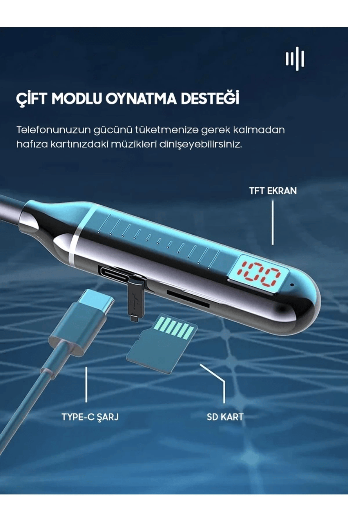 Fitness Tutkunu Boyundan Askılı Bluetooth Kulaklık 130 Saat Çalma Süresi