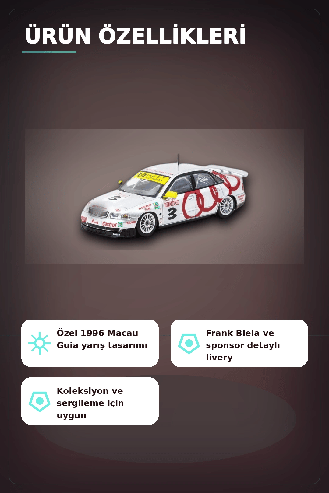 Frank Biela 1996 Macau Galibi 1/64 Diecast Model Araba - Audi A4 Quattro BX-313338