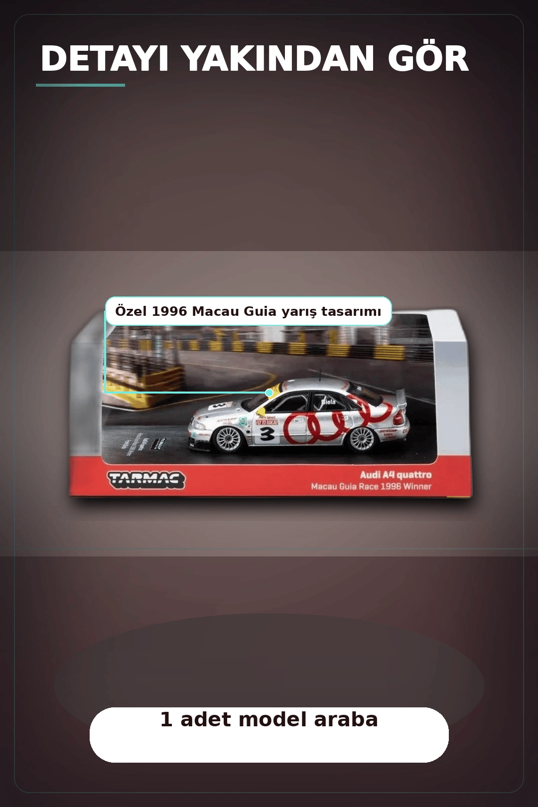 Frank Biela 1996 Macau Galibi 1/64 Diecast Model Araba - Audi A4 Quattro BX-313338