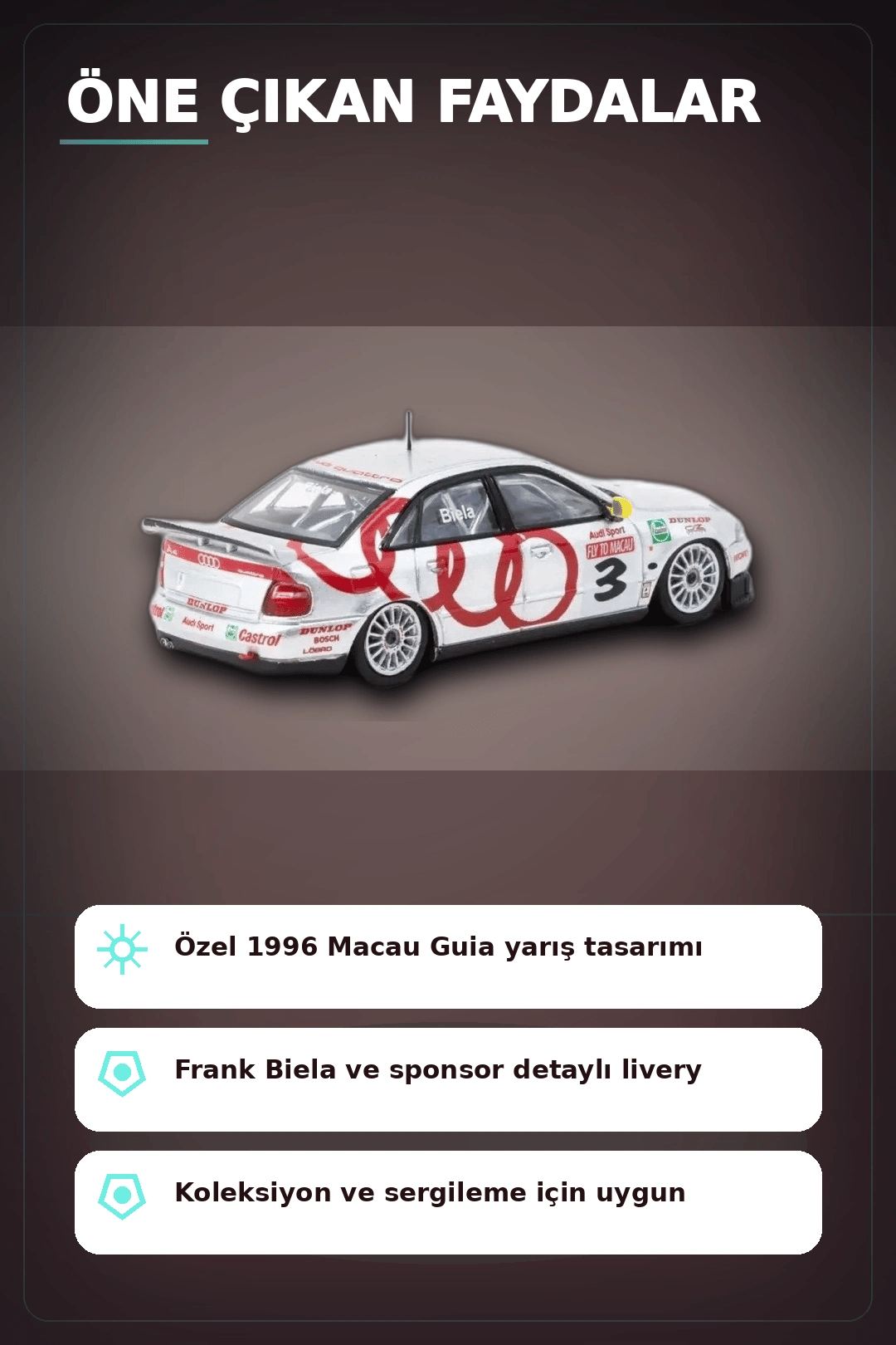 Frank Biela 1996 Macau Galibi 1/64 Diecast Model Araba - Audi A4 Quattro BX-313338
