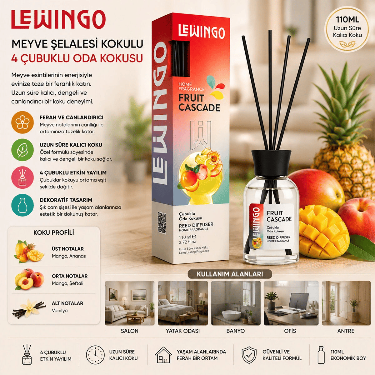 Fruit Cascade Bambu Çubuklu Oda Kokusu - 110 ml - Cam Şişe