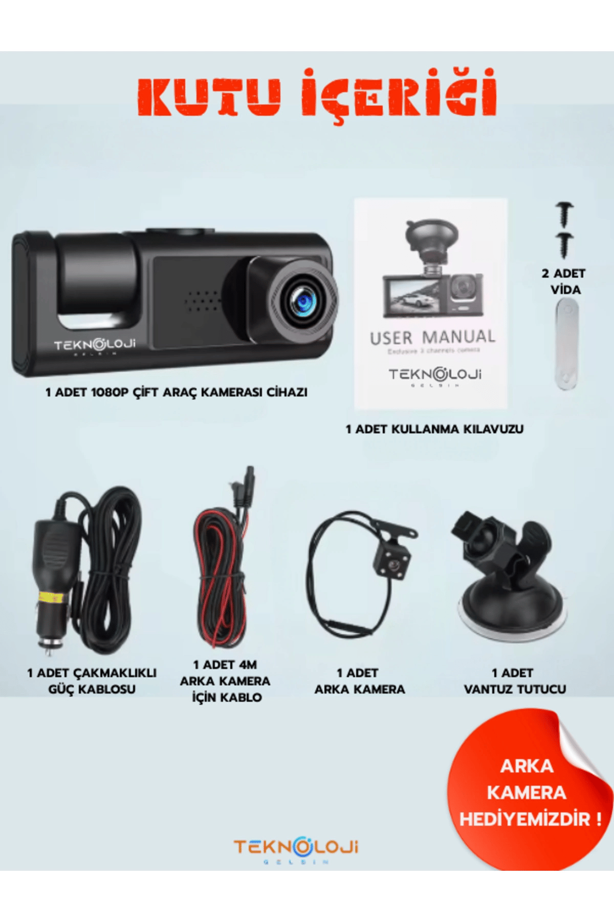Full HD 1080p 3 Kameralı Dash Cam Ön Arka İç Kayıt Özellikli Gece Görüşlü G Sensörlü