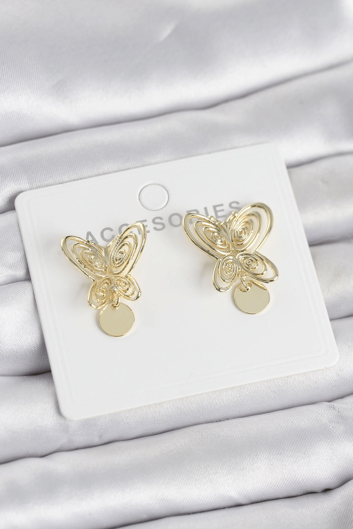 Füsun Küpesi Model Gold Renk Kelebek Model Pirinç Kadın Küpe
