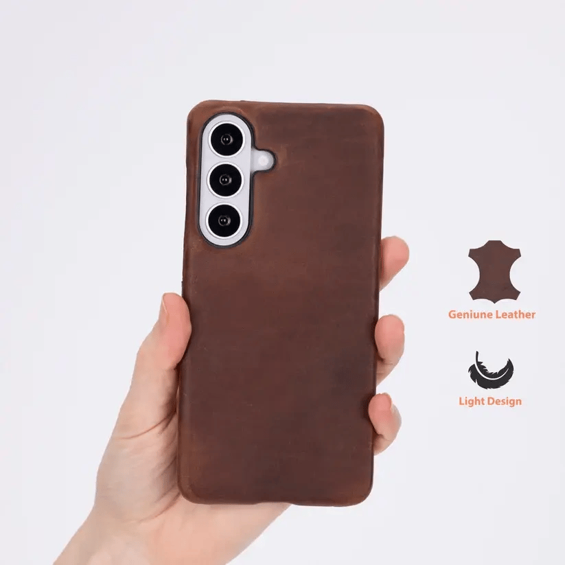 Galaxy S26 için, Hakiki Deri, El Yapımı Kılıf, İç Yüzeyi Kadife, Antik Kahve