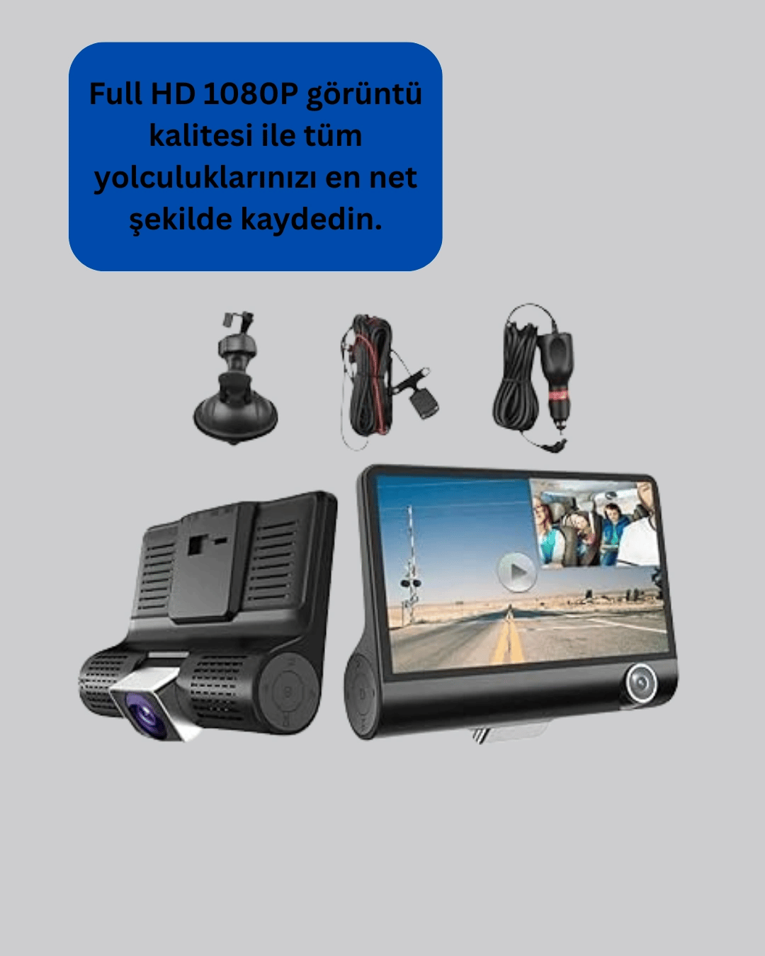 Gece Görüşü Destekli, 1080P Full HD Çözünürlüklü Araç İçi Kamera