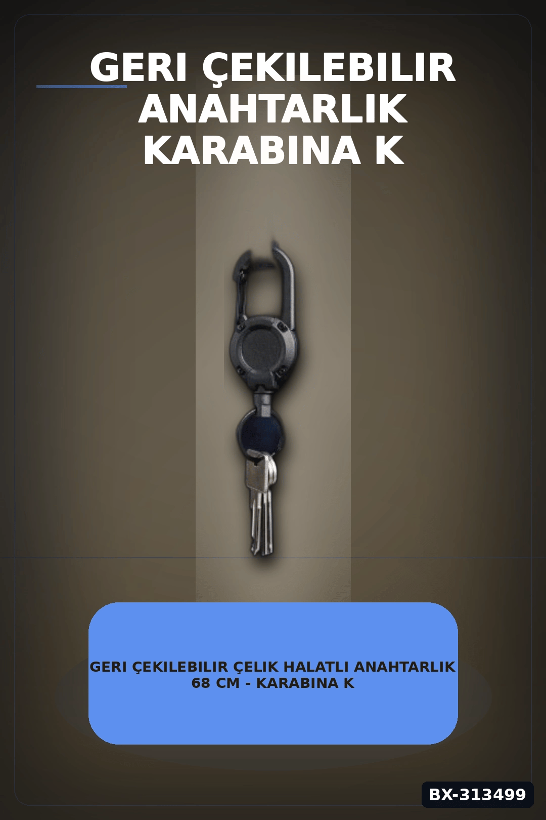 Geri Çekilebilir Çelik Halatlı Anahtarlık 68 cm - Karabina Kancalı Kemer Aksesuarı BX-313499