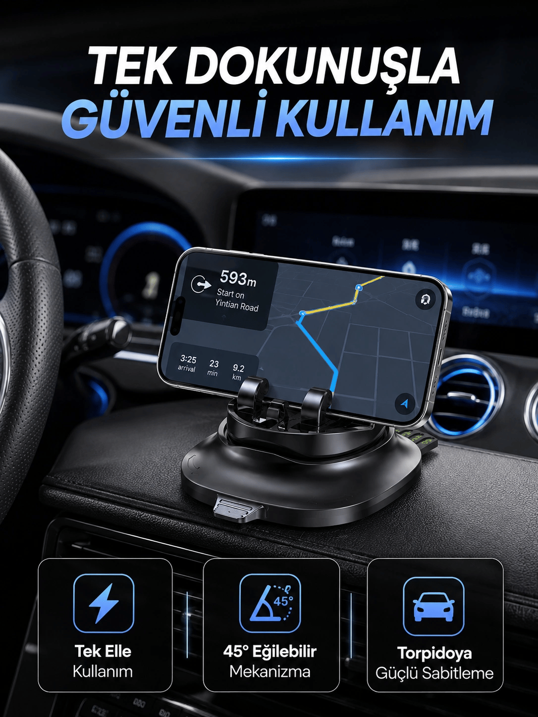 Gizlenebilir Telefon Numaralı Araç İçi Telefon Tutucu Torpido Üstü Telefon Standı