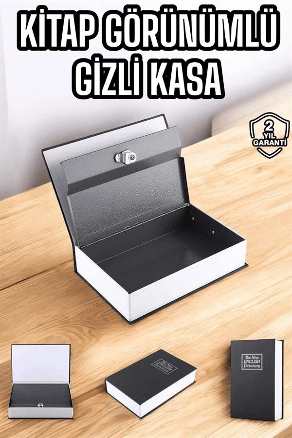 Gizli Kasa İngilizce Sözlüğü Kitap Görünümlü Anahtarlı Gizli Mini Çelik Kasa Kilitli