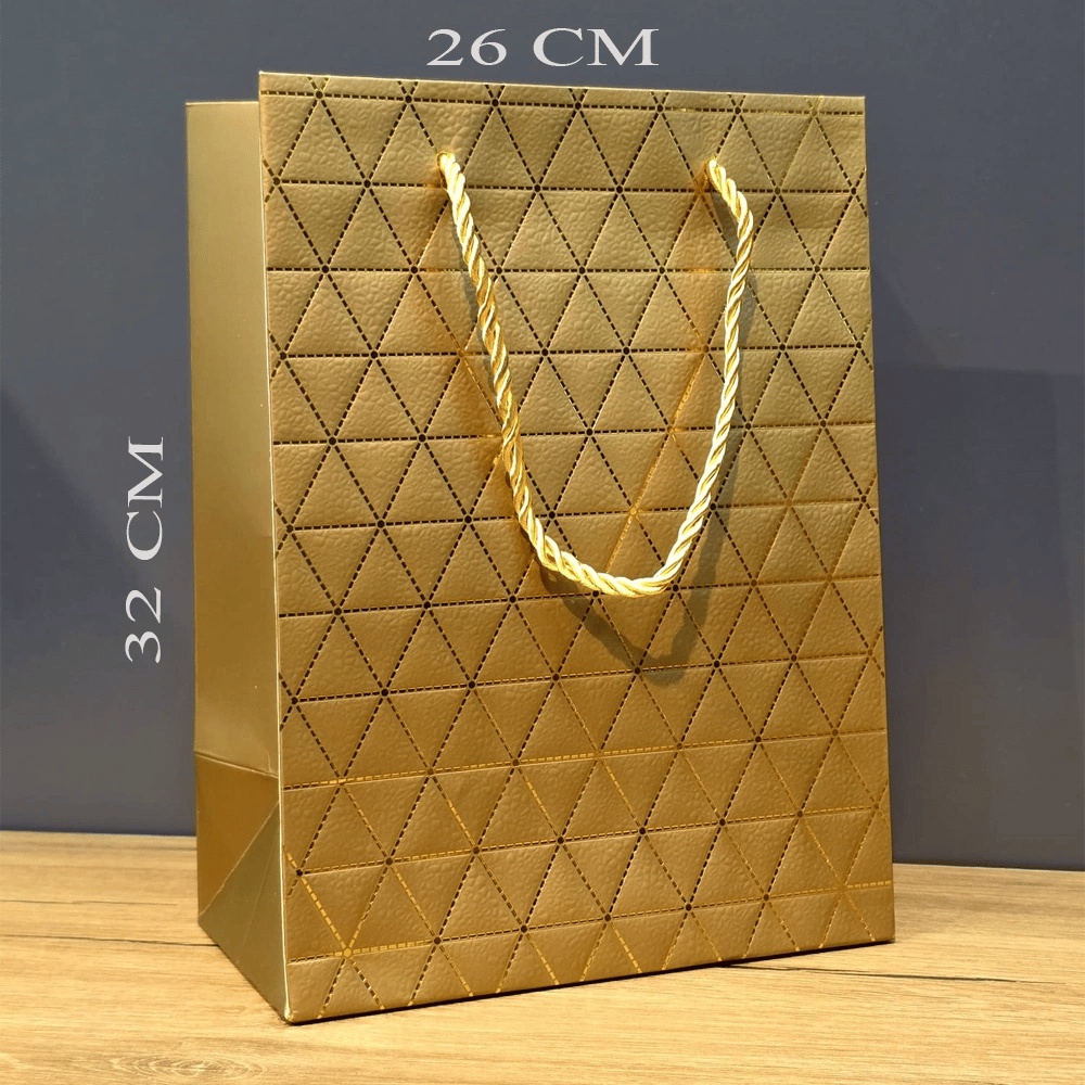 Gold Geometrik Desenli Büyük Boy Karton Hediye Çantası