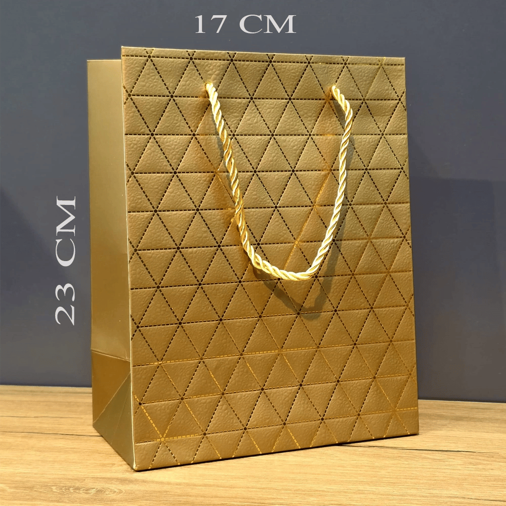 Gold Geometrik Desenli Orta Boy Karton Hediye Çantası