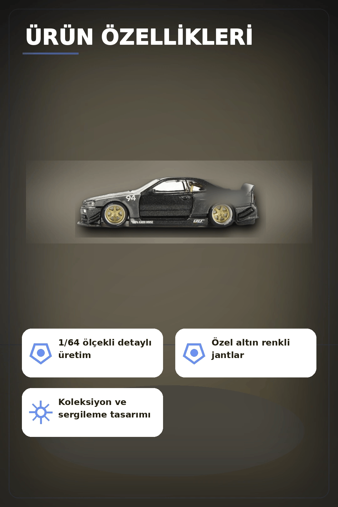 GReddy V2 1/64 Diecast Nissan Skyline GT-R R34 Kaido Works Model Araba, Koleksiyonluk BX-313373