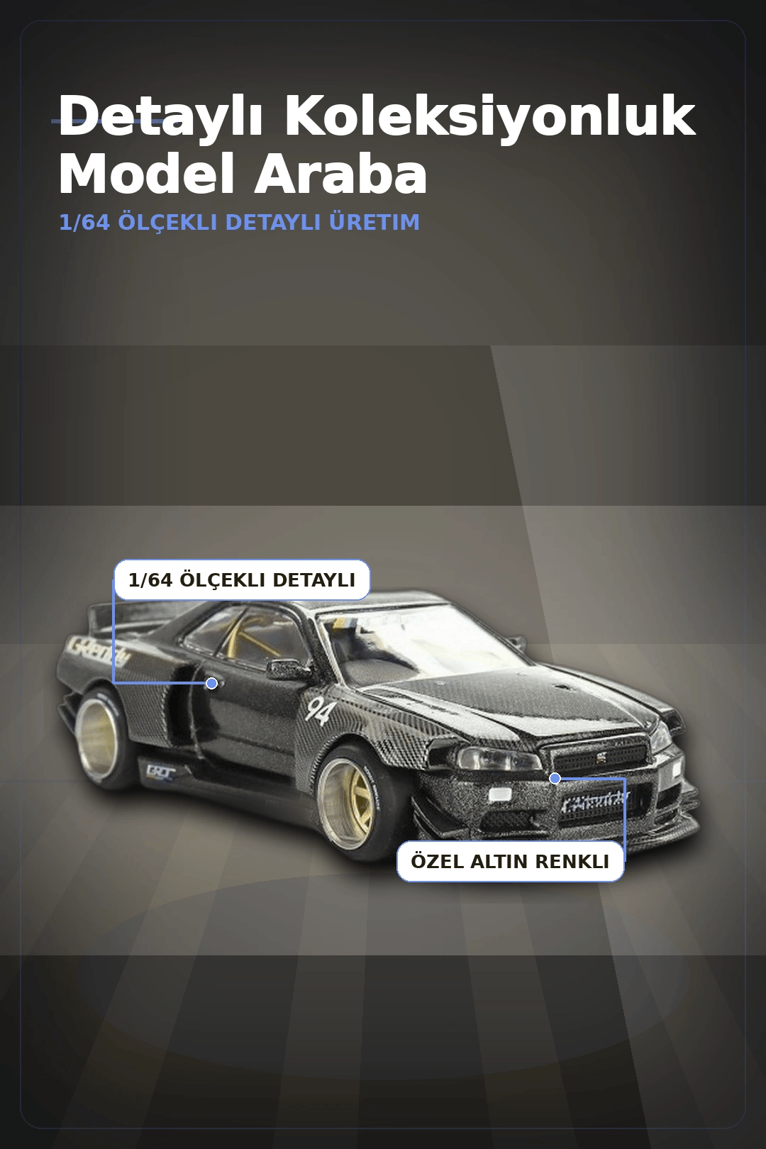 GReddy V2 1/64 Diecast Nissan Skyline GT-R R34 Kaido Works Model Araba, Koleksiyonluk BX-313373