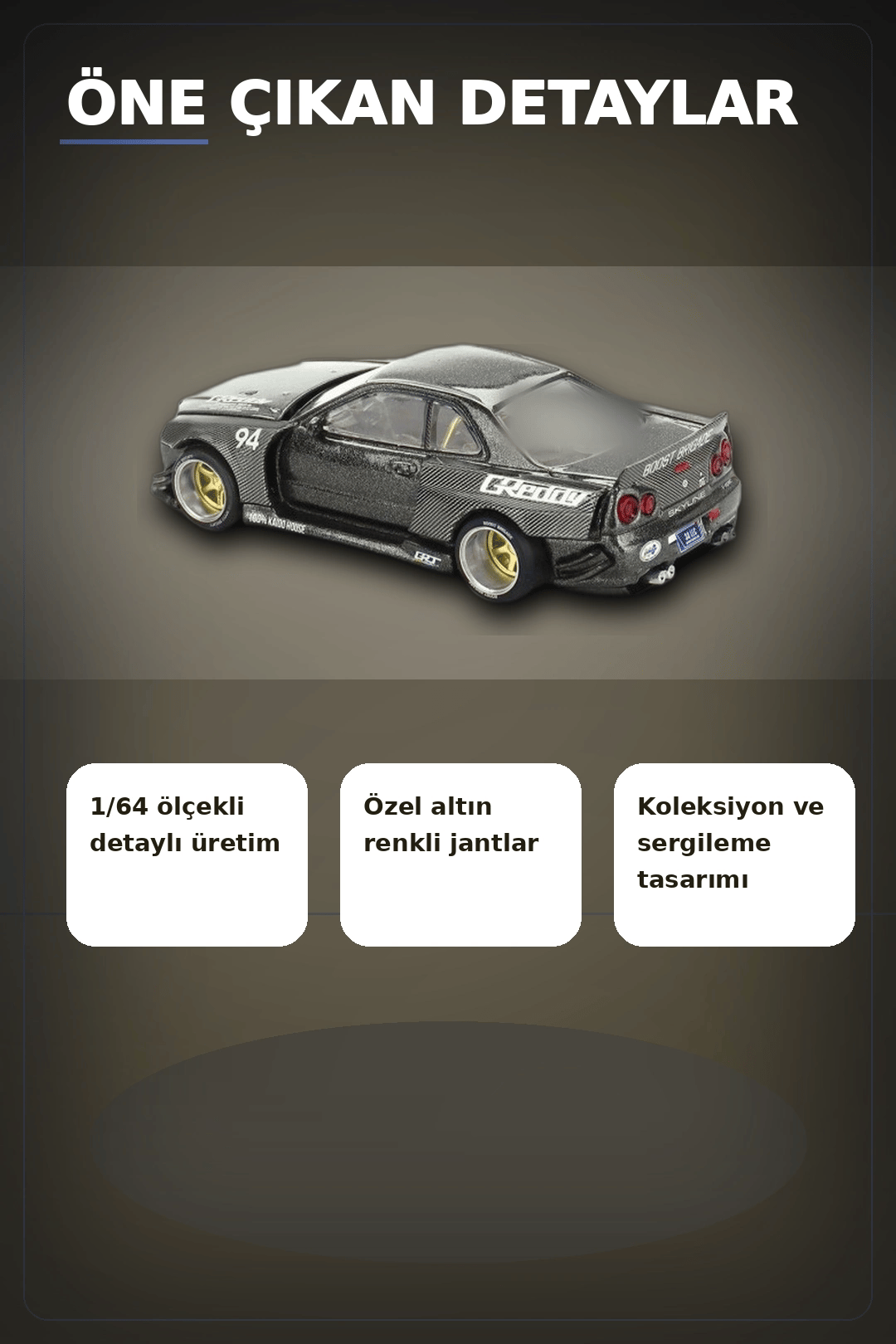 GReddy V2 1/64 Diecast Nissan Skyline GT-R R34 Kaido Works Model Araba, Koleksiyonluk BX-313373