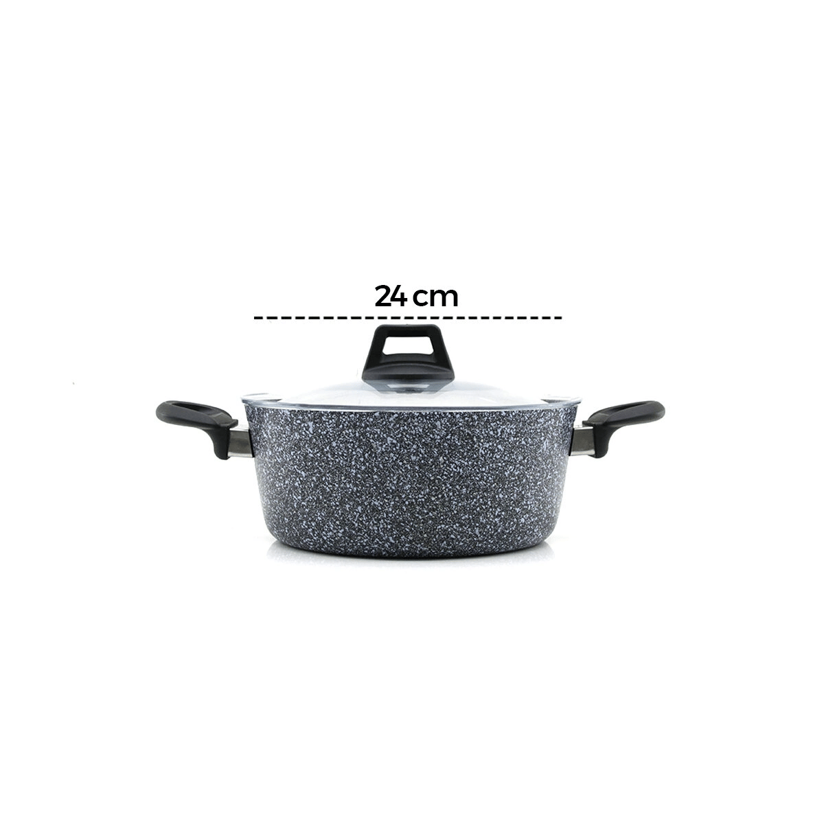 Gri 7 Parça Granit Tencere - Tava Seti 20-24cm Derin - 27cm Basık Cam Kapak Tencere - 26cm Tava Bx40