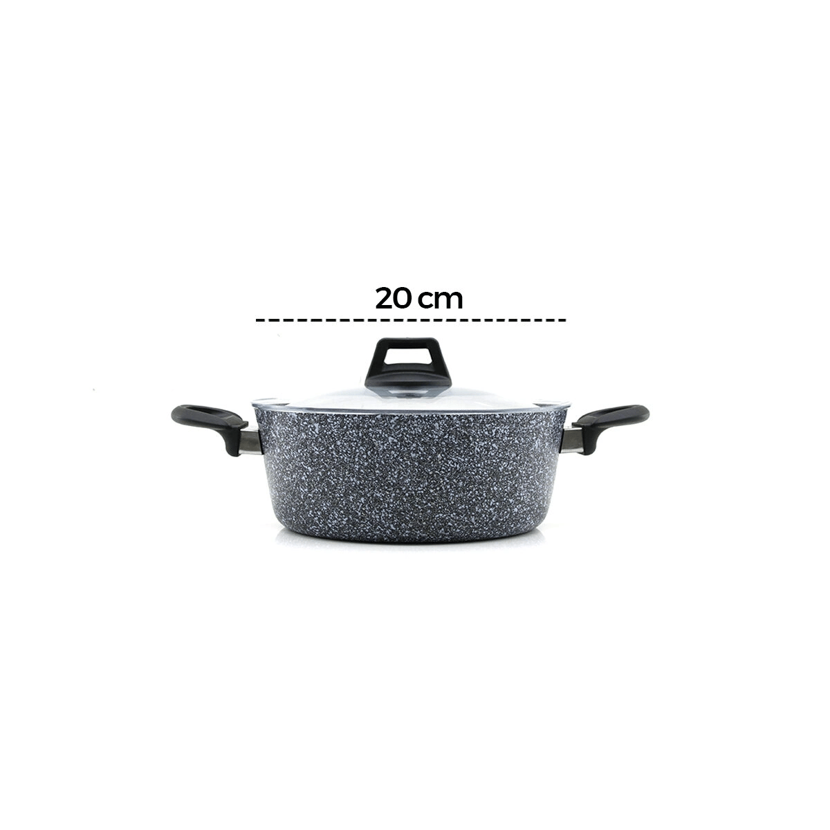 Gri 7 Parça Granit Tencere - Tava Seti 20-24cm Derin - 27cm Basık Cam Kapak Tencere - 26cm Tava Bx40