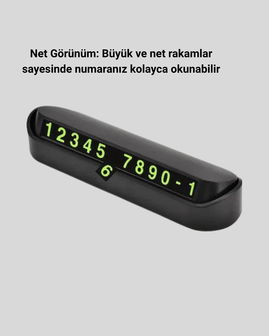 Gri Alüminyum Araç İçi Telefon Numaratörü – Dayanıklı, Modern ve Net Görünürlük Sağlayan Tasarım