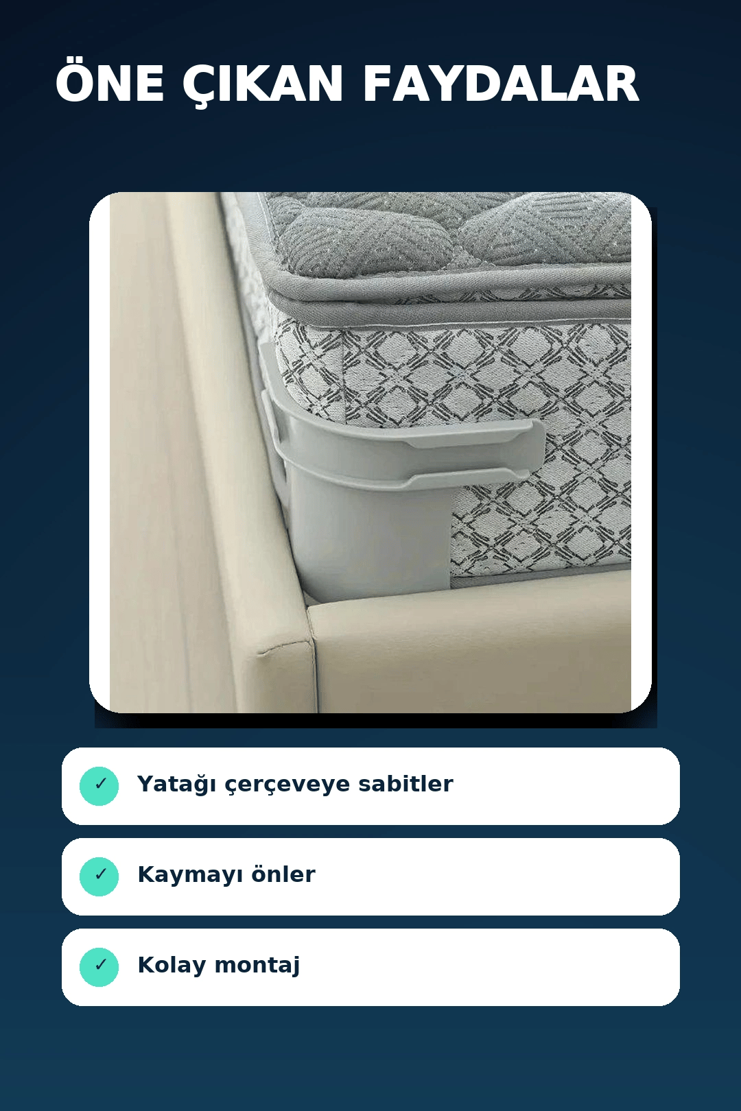 Gri Plastik Yatak Sabitleme Klipsi - Kaymaz Yatak Tutucu, Yatak Çerçevesine Sabitleme Aparatı
