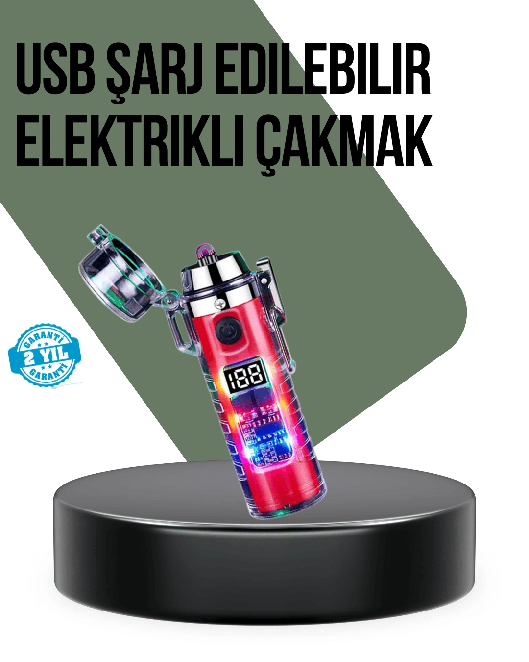 Güç Göstergeli Şarjlı Fenerli USB Elektrikli Çakmak