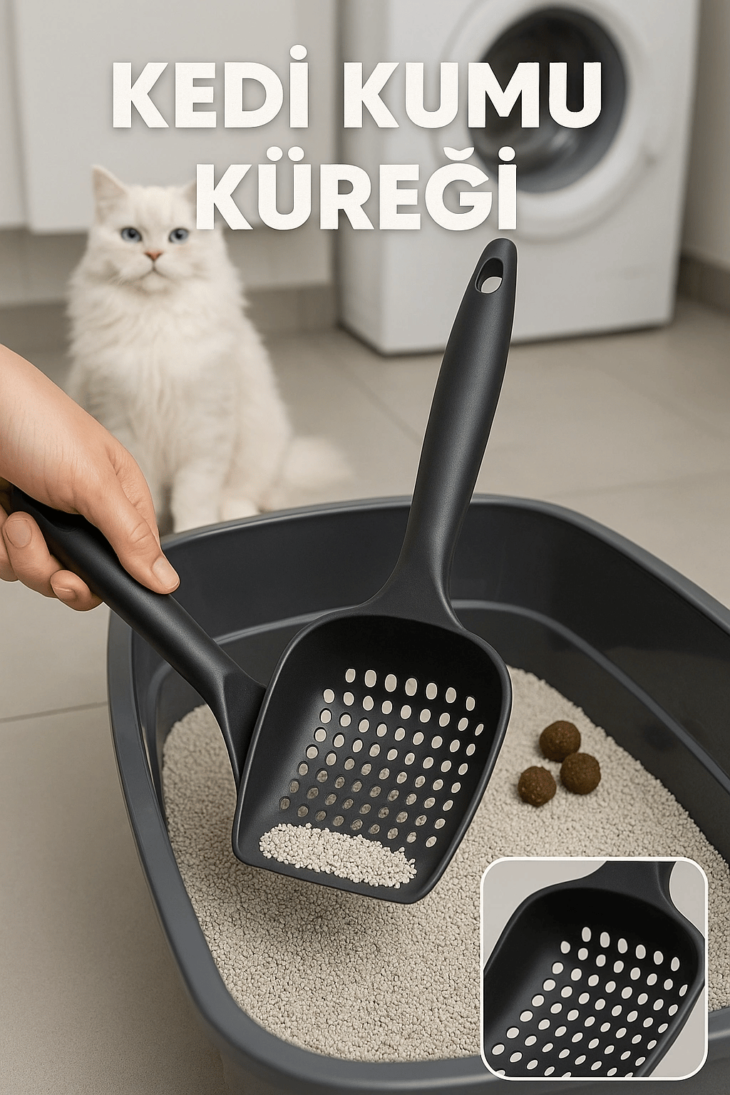 Güçlü ve Kalın Yapılı Kedi Kumu Küreği – Küçük Delikli, Kırılmaz, Tüm Kedi Tuvaletleriyle Uyumlu