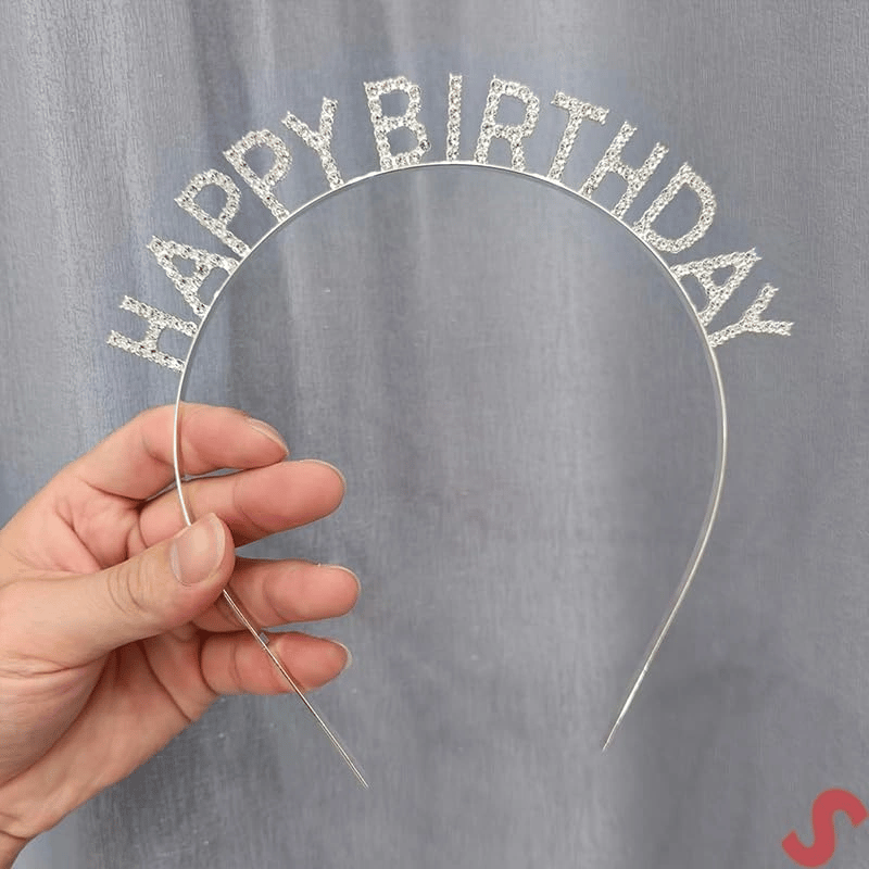 Gümüş Kristal Taşlı Happy Birthday Doğum Günü Tacı İthal Ürün A Kalite 17x16 Cm Bx40