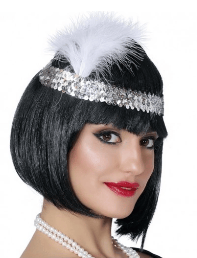 Gümüş Renk Tüylü Çarliston Saç Bandı Kafa Bandı Bx40