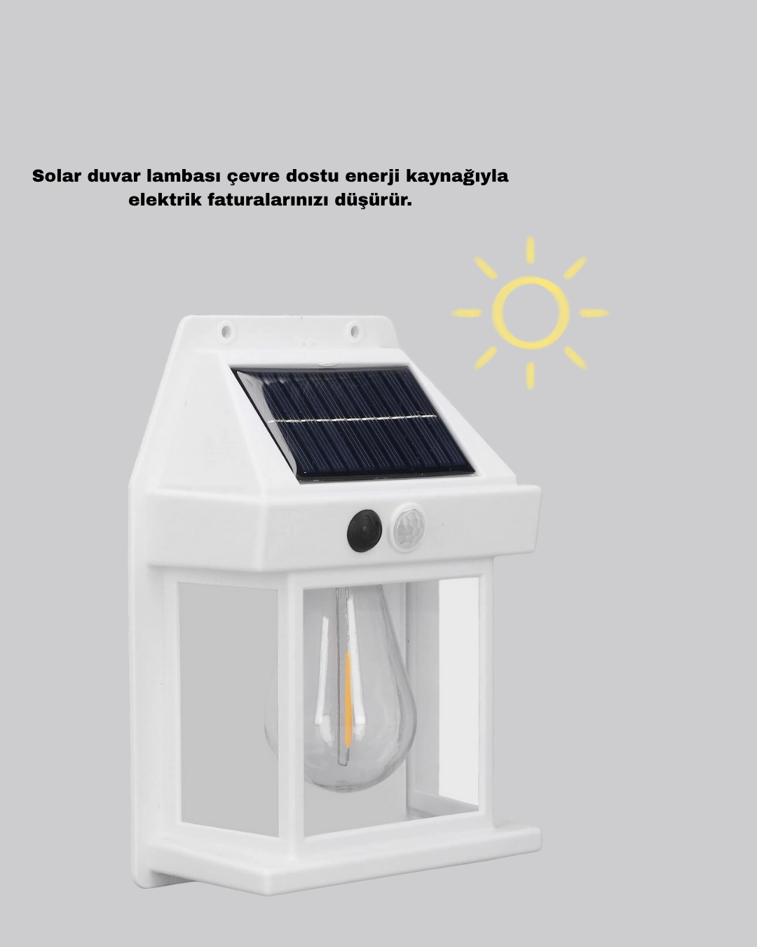 Güneş Enerjili Dış Mekan Sensörlü Duvar Lambası IP65 Su Geçirmez