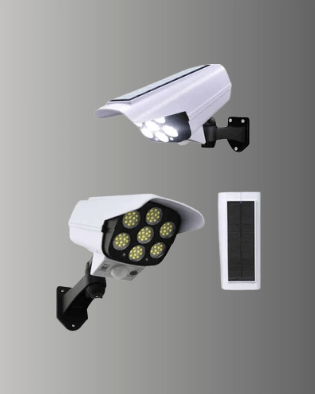 Güneş Enerjili LED Lamba + Güvenlik Kamerası Görünümlü– 5-8 m Hareket Algılamalı, Beyaz Işık