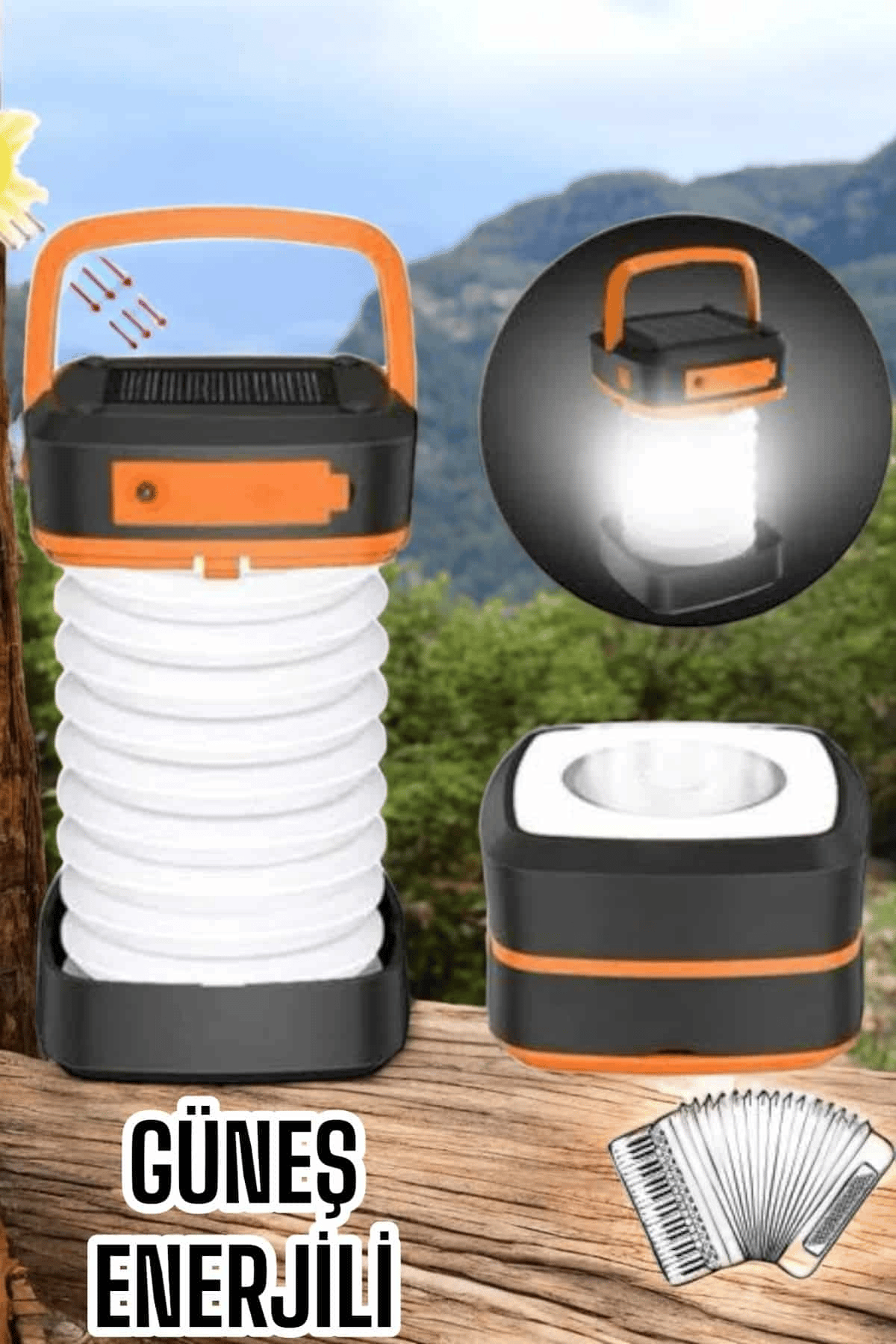 Güneş Enerjili Led Lamba Kamp Lambası Katlanabilir Lamba USB Şarjlı