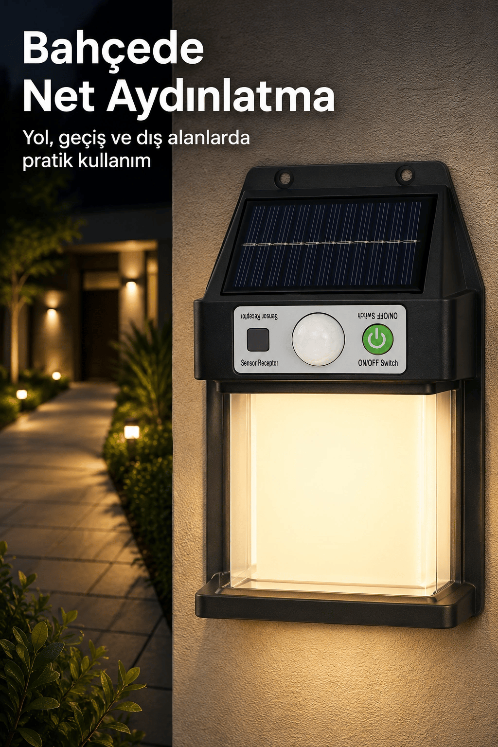 Güneş Enerjili Sensörlü Solar Aplik Dış Mekan Kapı Bahçe Balkon Garaj Duvar Işığı