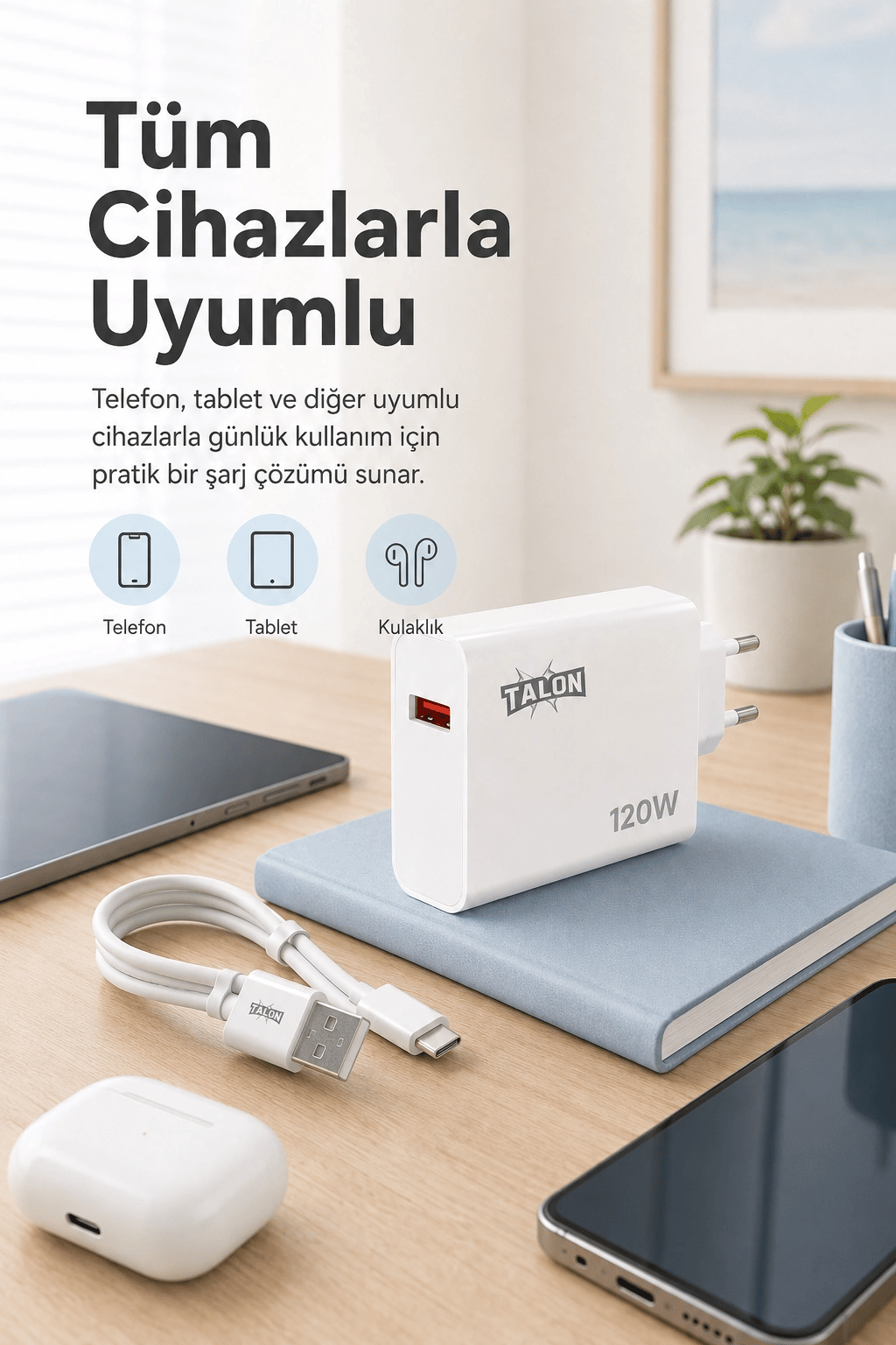 Güvenli Şarj Özellikli 120W Adaptör Ve Kablo Seti Akıllı Koruma Destekli