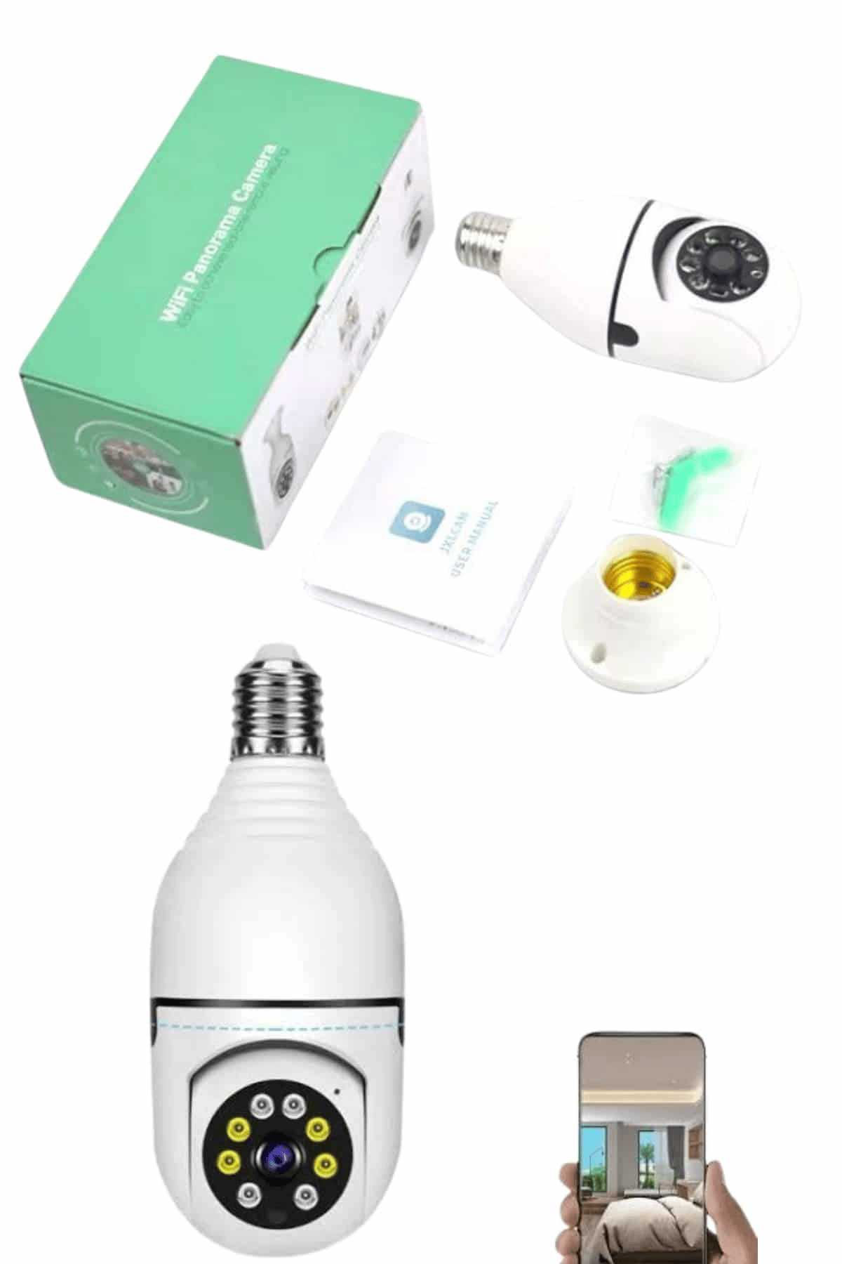 Güvenlik Kamerası Wi-Fi Özellikli 360 Derece Full Hd 1080p Ampül Kamera