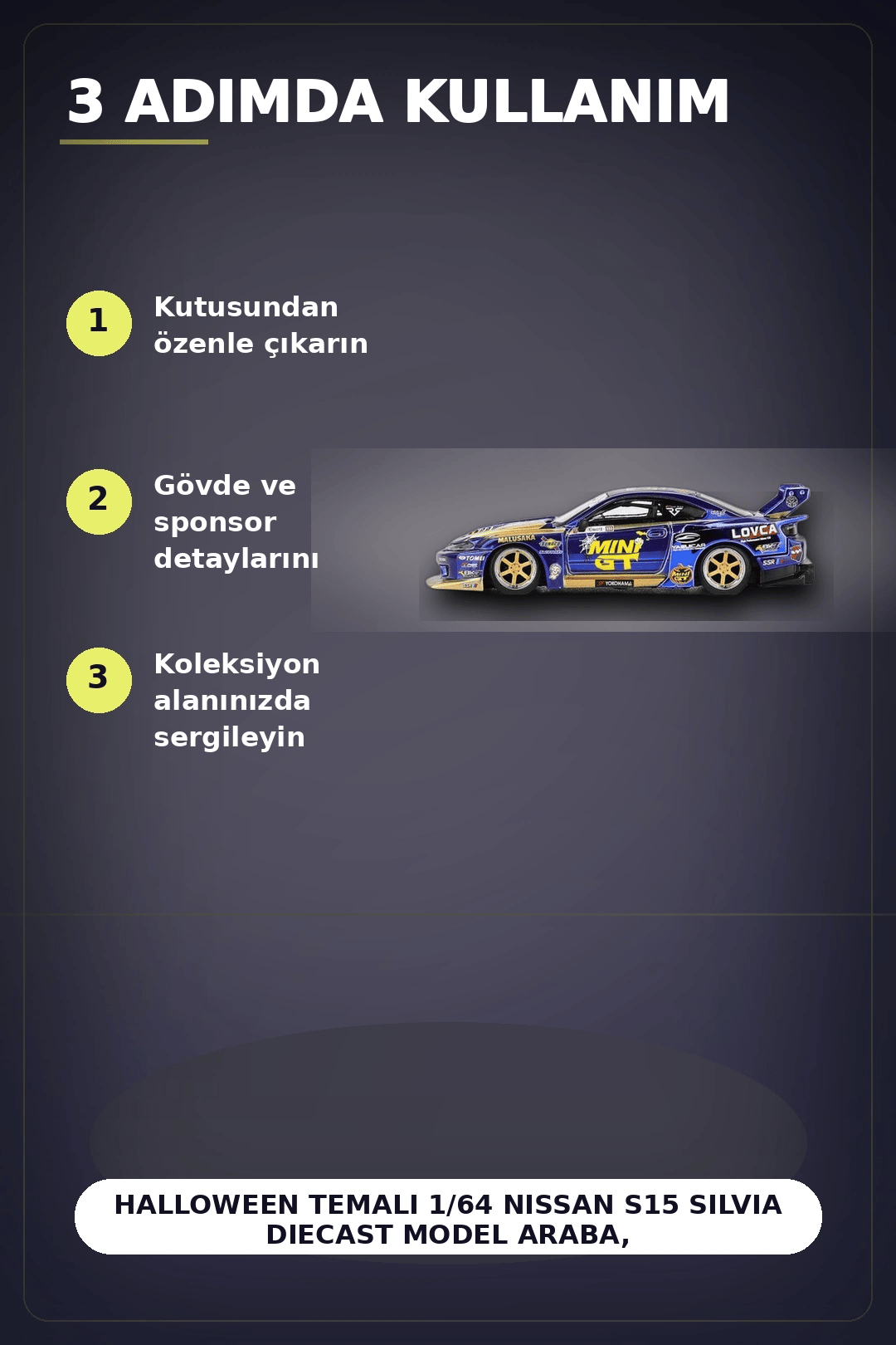 Halloween Temalı 1/64 Nissan S15 Silvia Diecast Model Araba, Koleksiyonluk Parça BX-313404