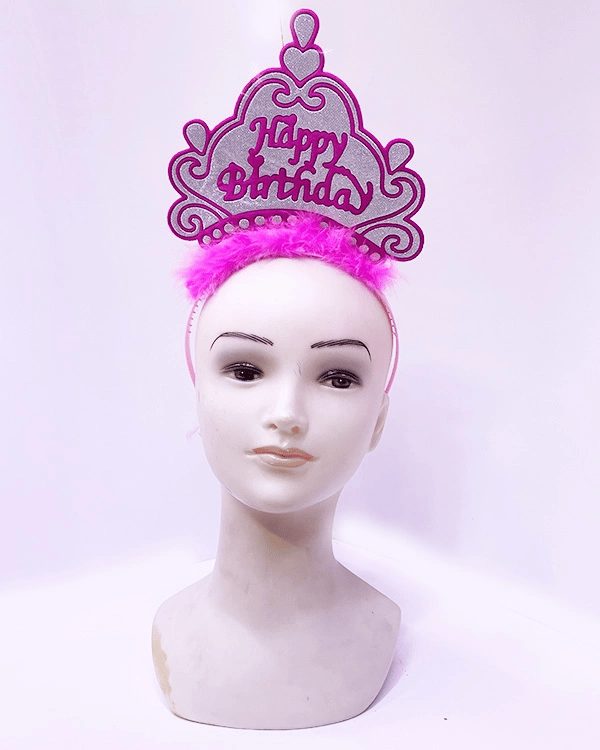 Happy Birthday Neon Pembe Renk Doğum Günü Tacı 24x15 Cm Bx40