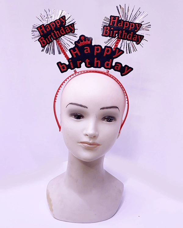 Happy Birthday Yazılı Püsküllü Neon Kırmızı Renk Doğum Günü Tacı 22x19 Cm Bx40