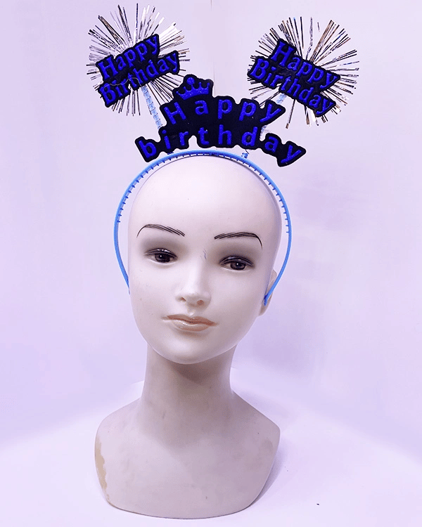 Happy Birthday Yazılı Püsküllü Neon Mavi Renk Doğum Günü Tacı 22x19 Cm Bx40